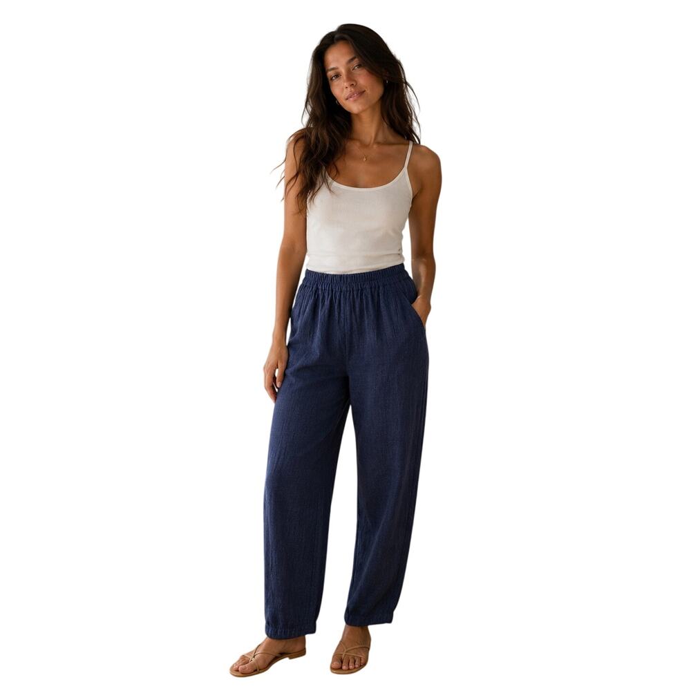 NWT Max Studio London Barrel Leg Trousers Blue Size S Elastic Waist Relaxed Pant - Picture 5 of 5